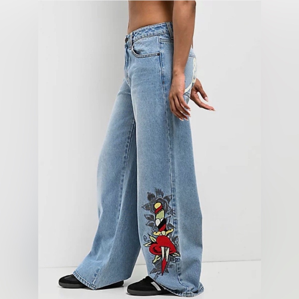 Ed Hardy Y2K Loose Fit Wide Leg Jeans Size 24